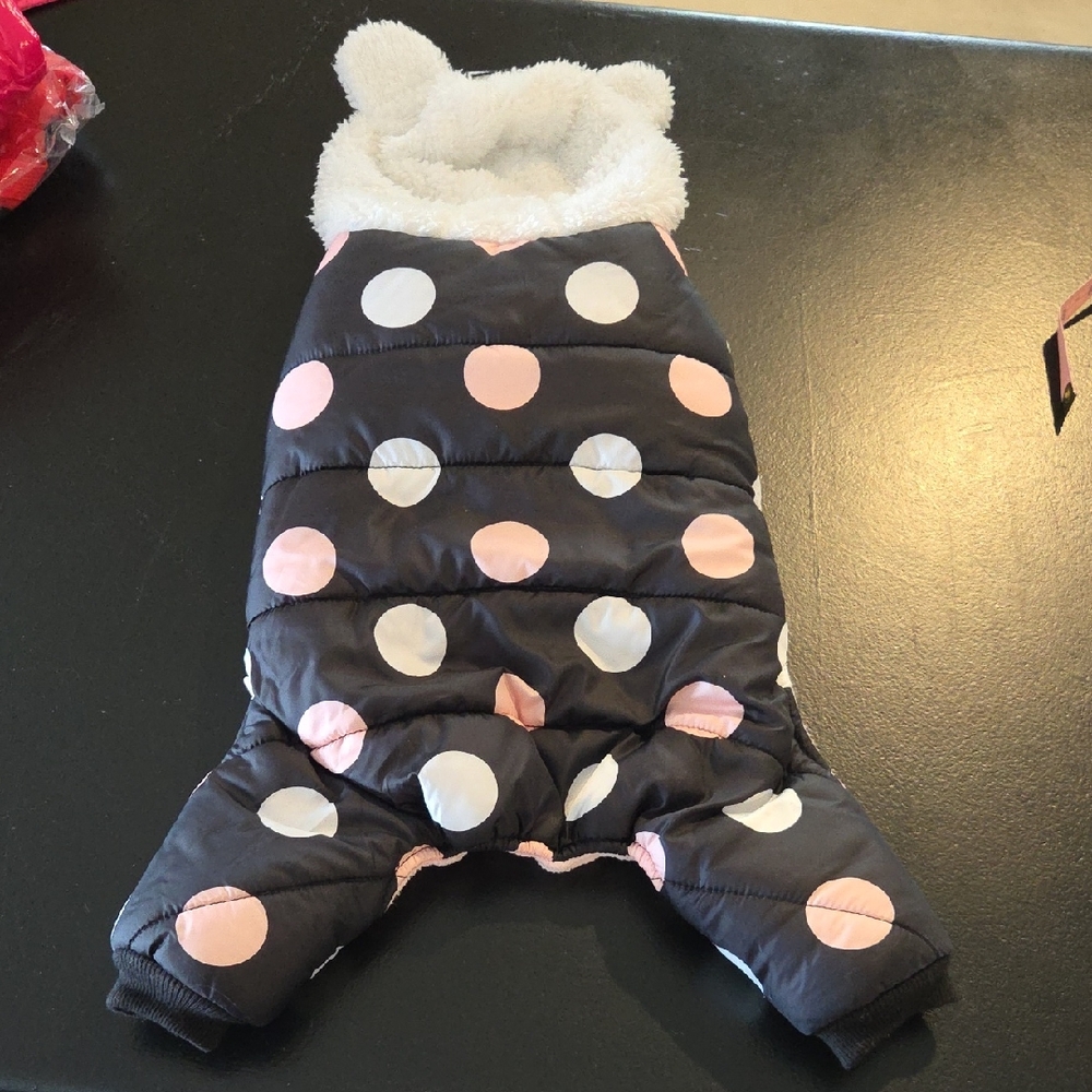 Polka Dot Dog Jumpsuit - Black and Pink Fits Medium
